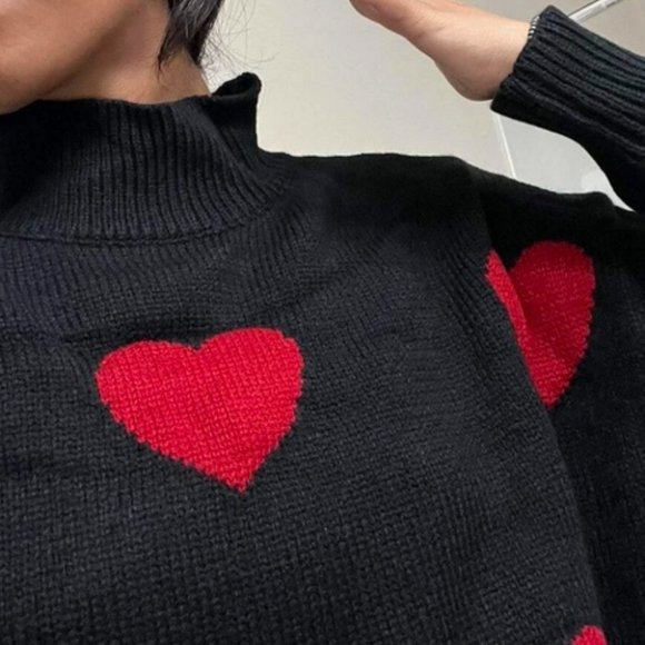 Heart Print long sleeve Knit Sweater Top casual wear - Picture 9 of 11